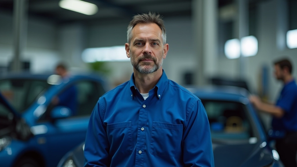 Garage avec outils et voiture en réparation, éclairage professionnel