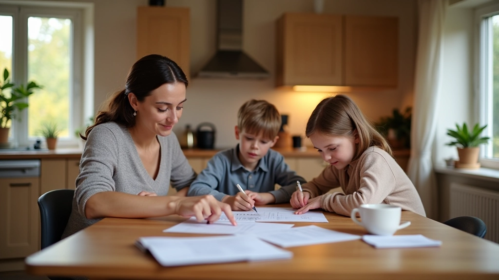 Famille planifiant son épargne d'urgence autour d'une table