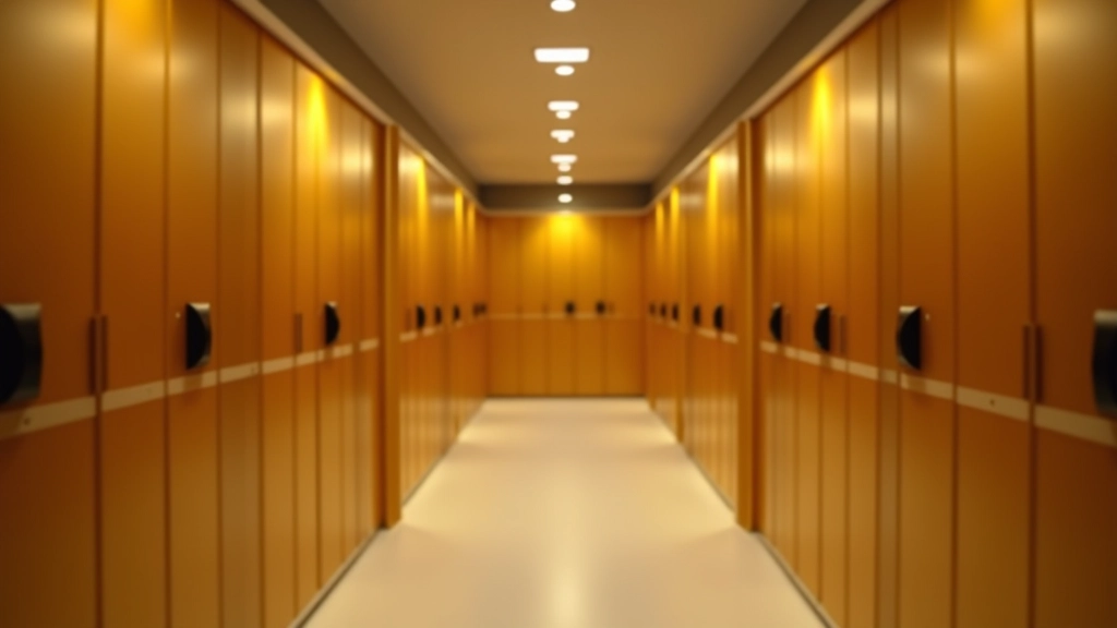 Intérieur d'une banque moderne avec coffres-forts dorés brillant sous les lumières, ambiance professionnelle