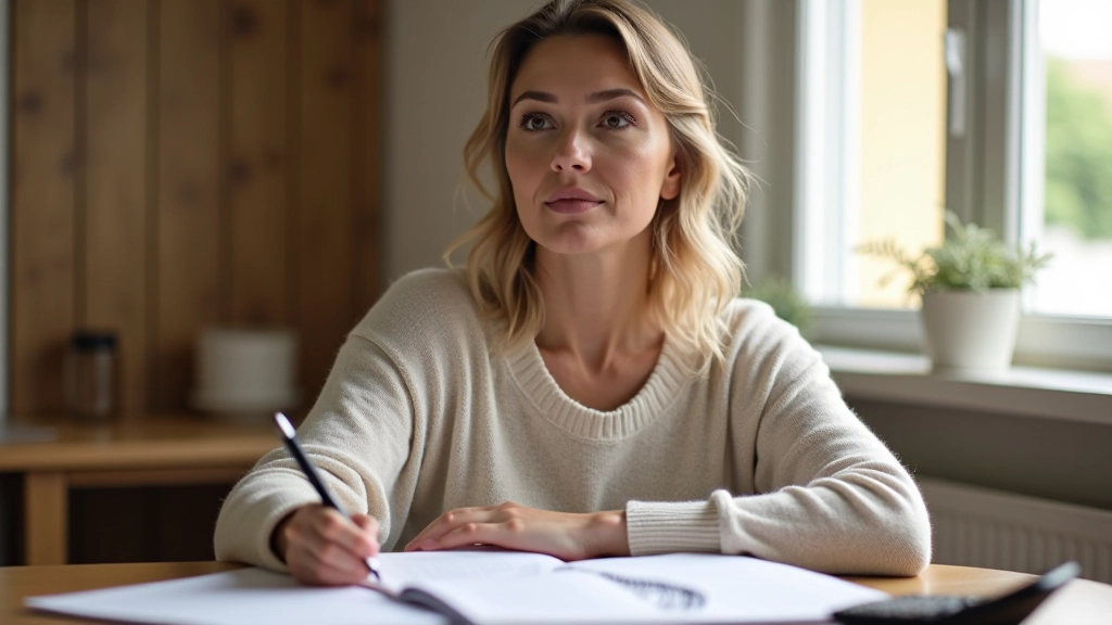 Personne assise à un bureau avec un cahier budgétaire et une calculatrice